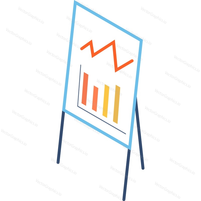 Tabule s finančním grafem a vektorem ikon grafu. Prezentace finančních dat na flipchart izolovaných na bílém pozadí