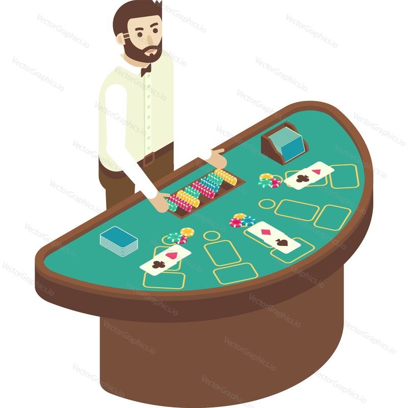 Croupier at blackjack table vector