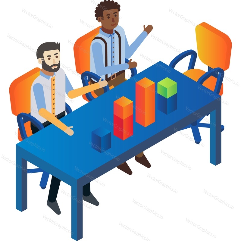 Cloud isometric office with people work together sitting at desk icon vector isolated on white background