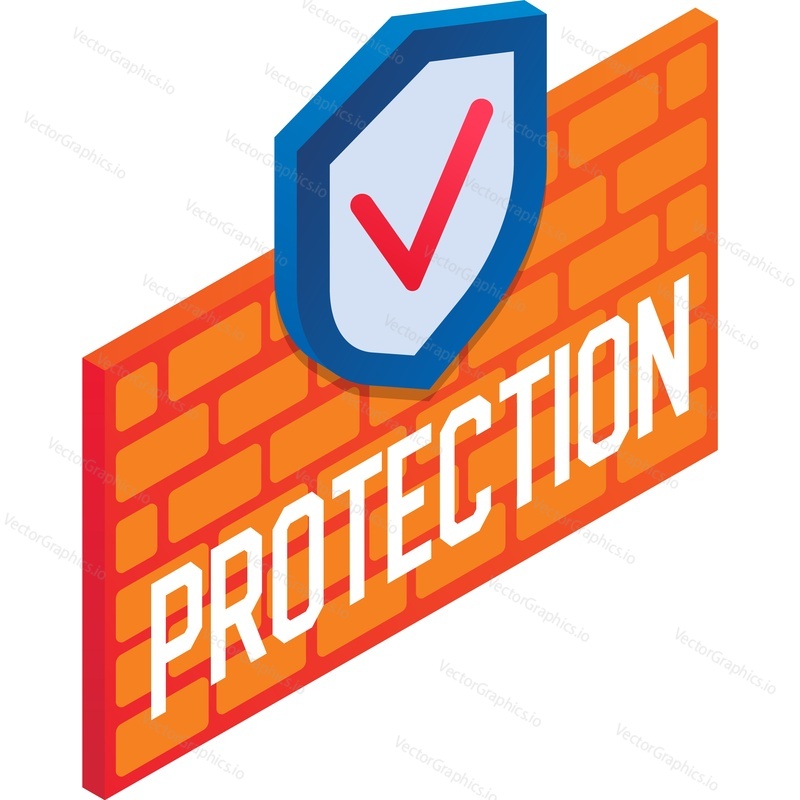 Protection shield icon. Brick wall vector isolated on white background. Internet safety, anti virus or hacker attack defense