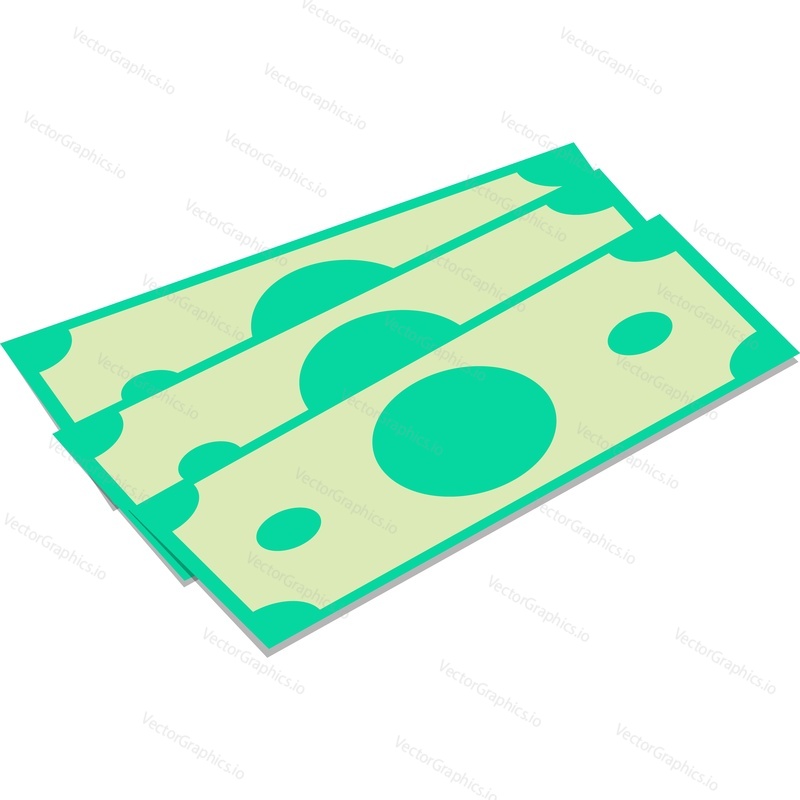 Money banknote icon. Vector dollar currency cash stack. Isolated green paper finance pile on white background