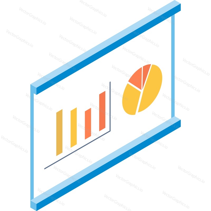 Graph or chart on whiteboard icon vector. Financial data graphic on flipchart. Profit presentation and business finance progress accounting, marketing statistic information report