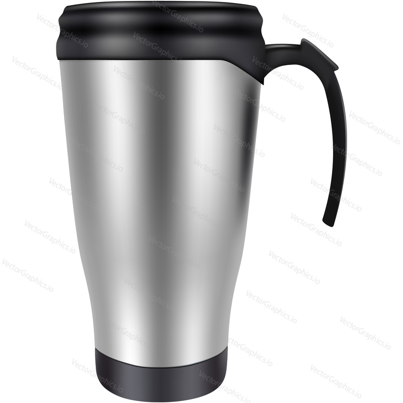 Thermo mug icon. Cup realistic vector mockup. Metal stainless steel sport pack for drink, thermal reusable travel container