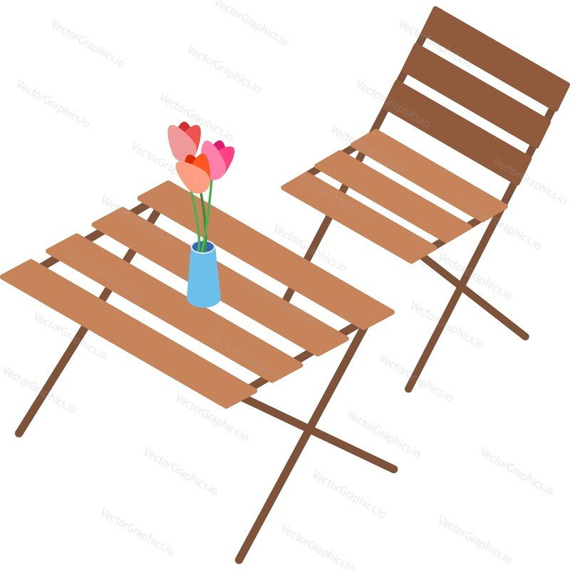 Table and chair vector icon. Picnic, patio, park or outdoor cafe furniture isolated on white background