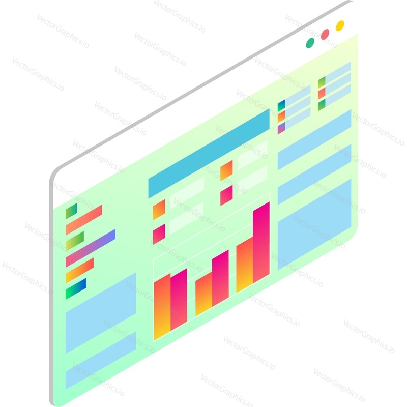 Graf obchodních dat a graf izometrické vektorové 3D ikony. Zpráva o analýze pro web digitální výzkum izolovaných na bílém pozadí