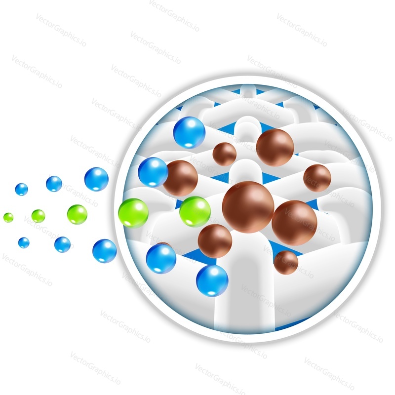 Detergent powder particle at work vector icon. Micelle formation attack dirt. Laundry wash cleaner advertisement