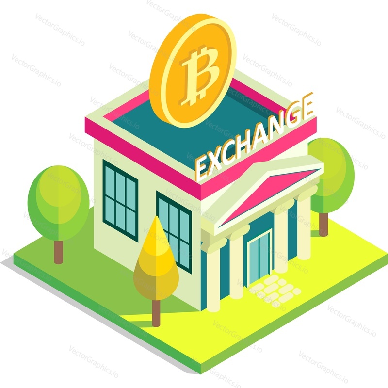 Bitcoin bank finance building vector icon isolated on white background. Exchange market