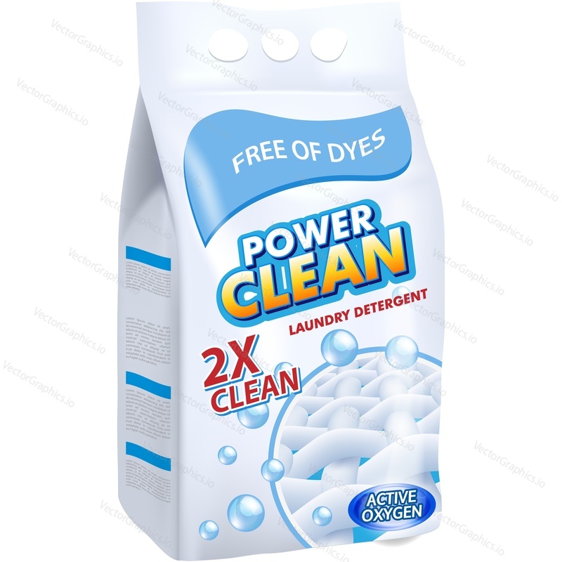 Laundry powder vector icon package design. Wash cleaner box pouch isolated on white background