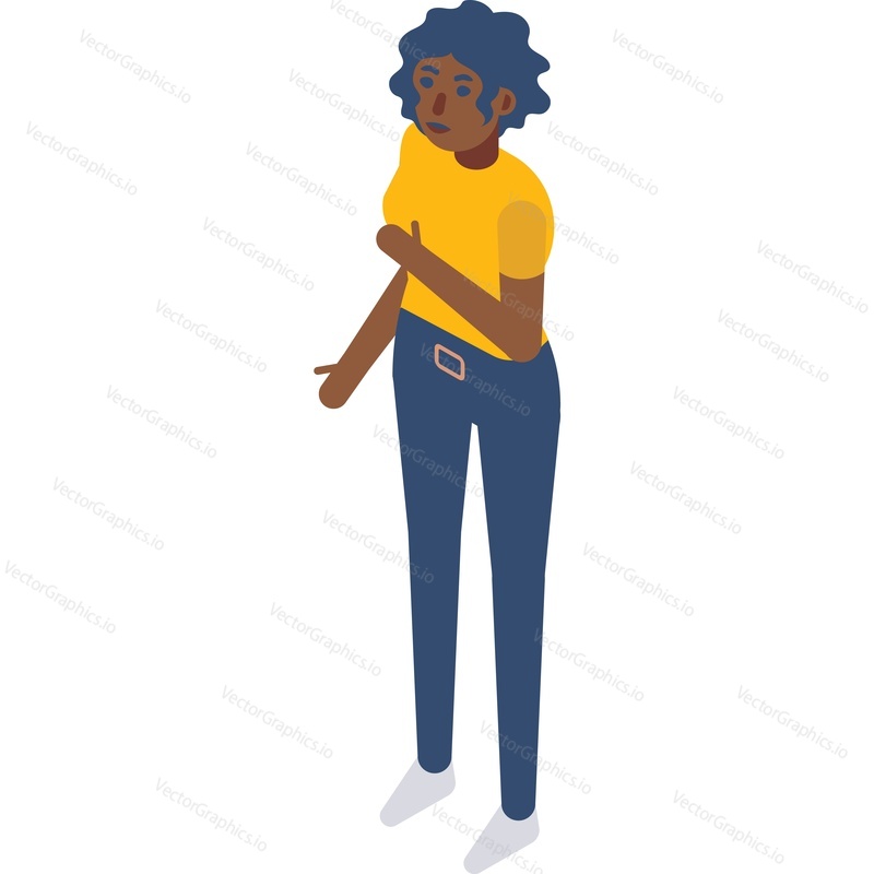 Woman talking isolated vector icon. African american female standing on white background. People character