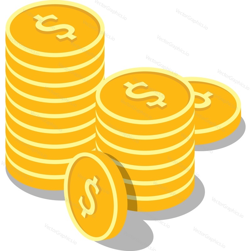 Money gold coin stack vector icon. Golden dollar currency cash pile isolated on white background