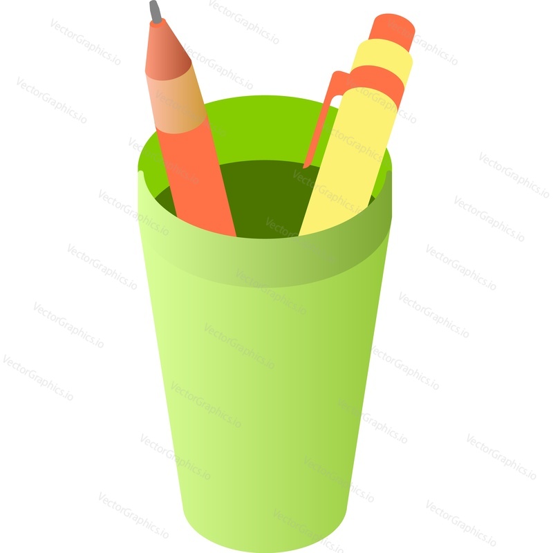 Pencil and pen stationery stand vector icon. School or office supply holder isolated on white background