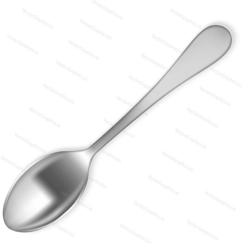 Spoon vector icon. Isolated silver tablespoon. Metal coffee or teaspoon. Stainless steel kitchen cutlery on white background