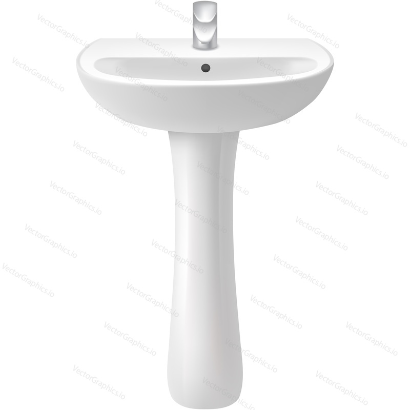 Realistic washstand with tap vector. Water basin 3d icon. Ceramic toilet wash equipment for washroom, restroom design interior isolated on white background