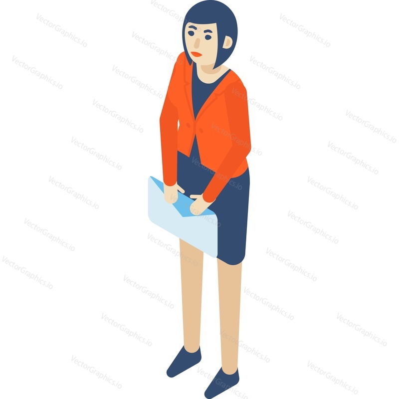 Vector woman fashion character standing isolated on white. People icon. Young female person