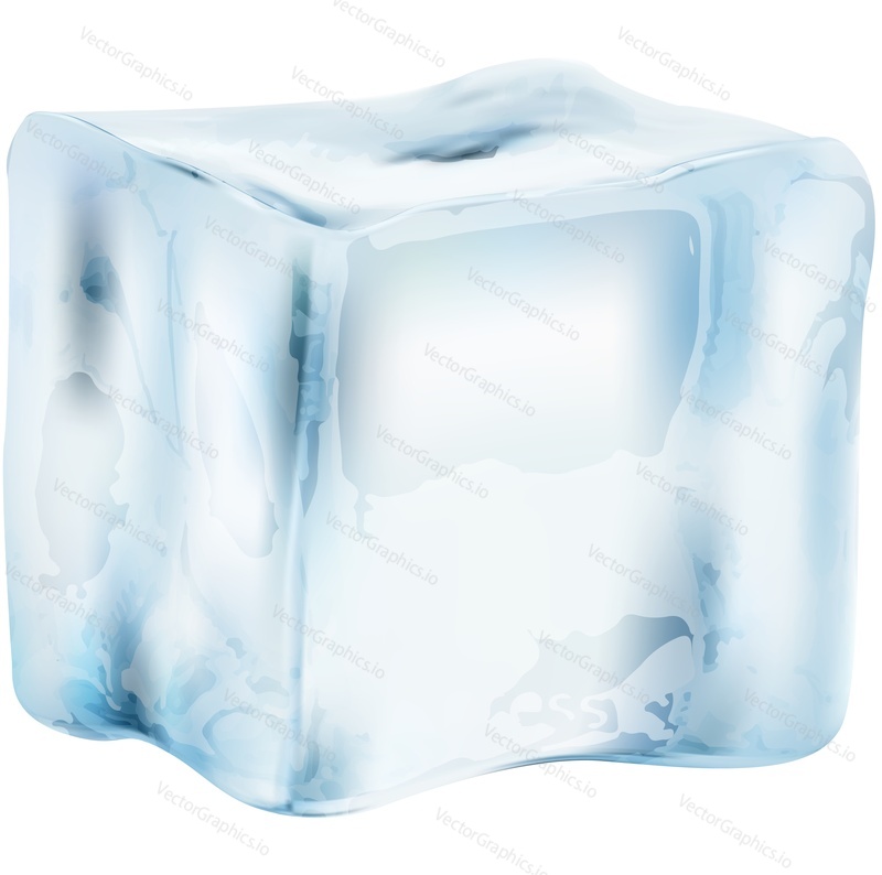 Ice cube vector icon isolated on white background. Frozen water transparent clear block