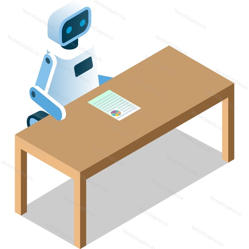 Scientific research in AI machine learning icon vector. Futuristic robot working on infographic report