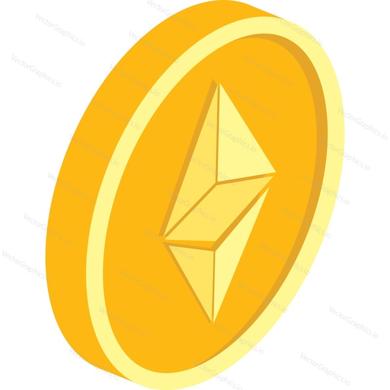 Ethereum coin vector icon isolated on white background. Cryptocurrency eth token. Digital money, virtual currency, e-money