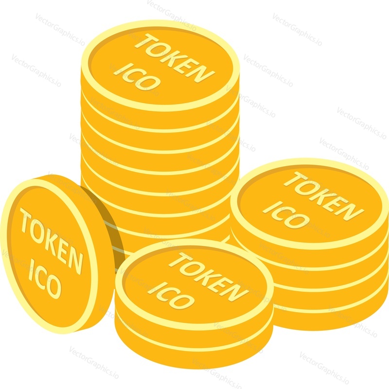 Token ico stack vector icon isolated on white background. Initial coin offering, cryptocurrency production process concept