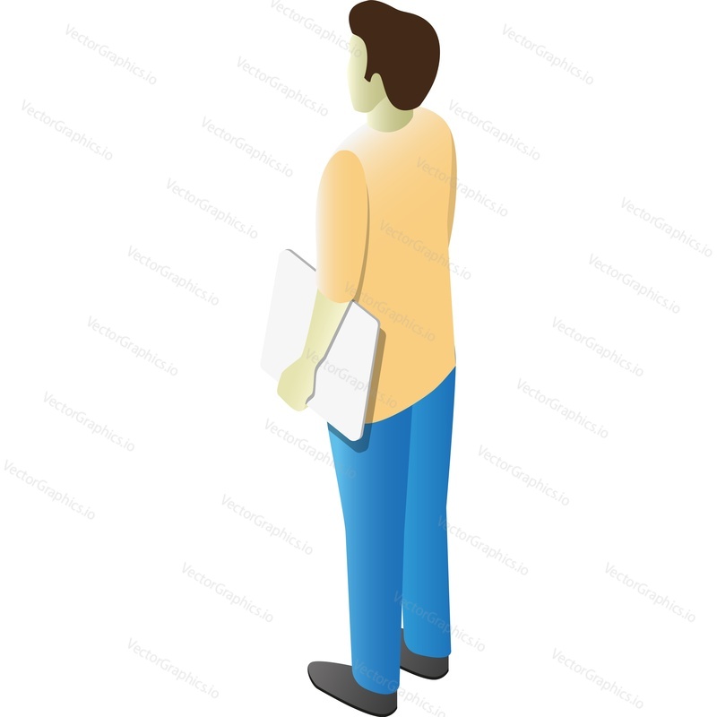 Man vector icon. Freelance trader standing isolated on white background. People portrait back view