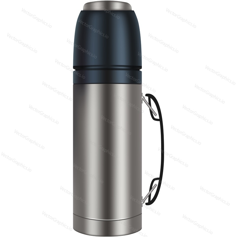 Thermo bottle icon. Flask realistic vector mockup. Metal stainless steel sport mug for drink, thermal reusable travel container