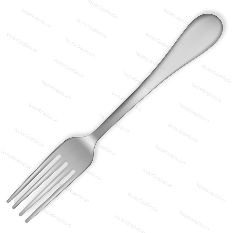 Fork vector icon. Isolated silver tableware. Stainless steel kitchen cutlery on white background