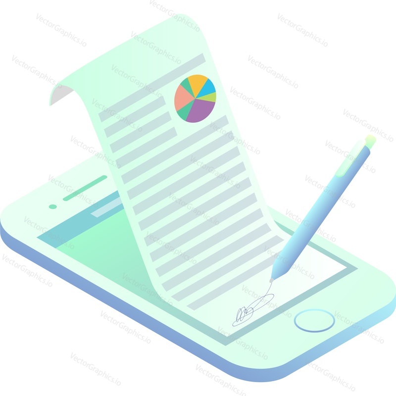 Digital signature smartphone app vector icon. Online contract document agreement signing, safety electronic verification