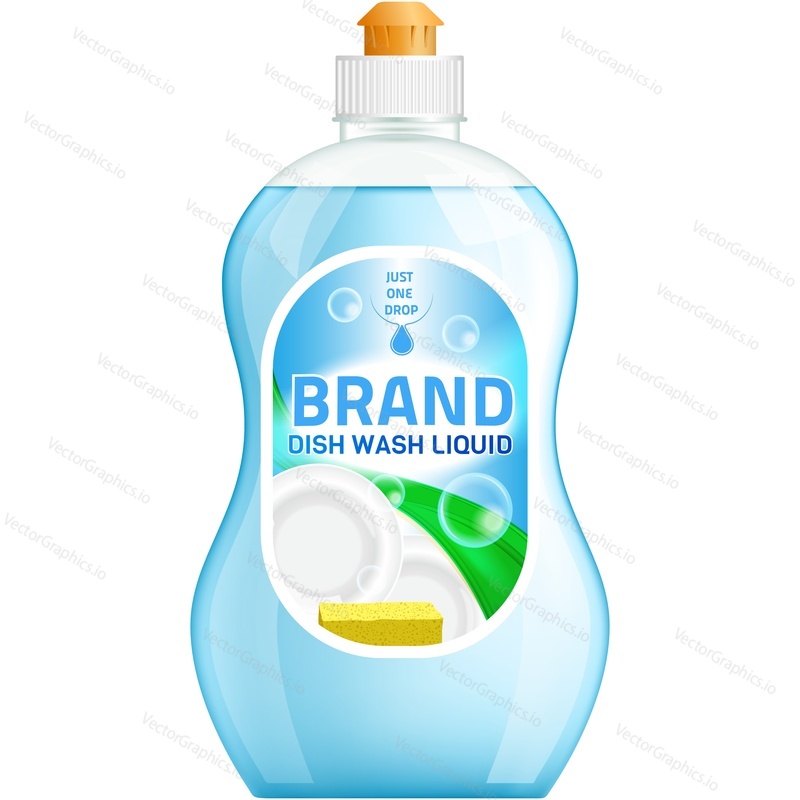 Dish wash liquid soap detergent vector icon. Kitchen hygiene product bottle pack design isolated on white background