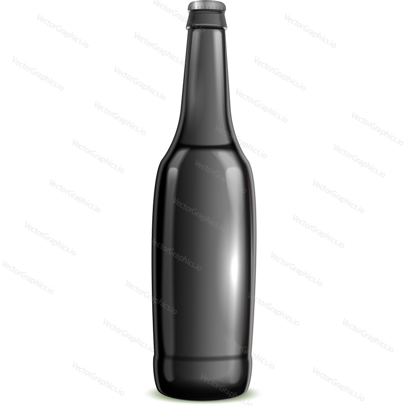 Beer bottle isolated icon vector. Empty black glass alcohol drink package under cap on white background