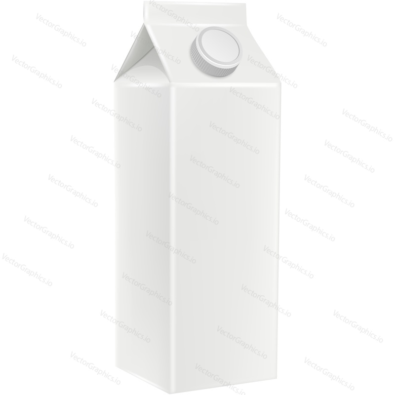 Milk or juice cardboard pack icon. Closed carton box package vector template. Blank paper container mockup for dairy drink or other liquid product 3d design isolated on white background