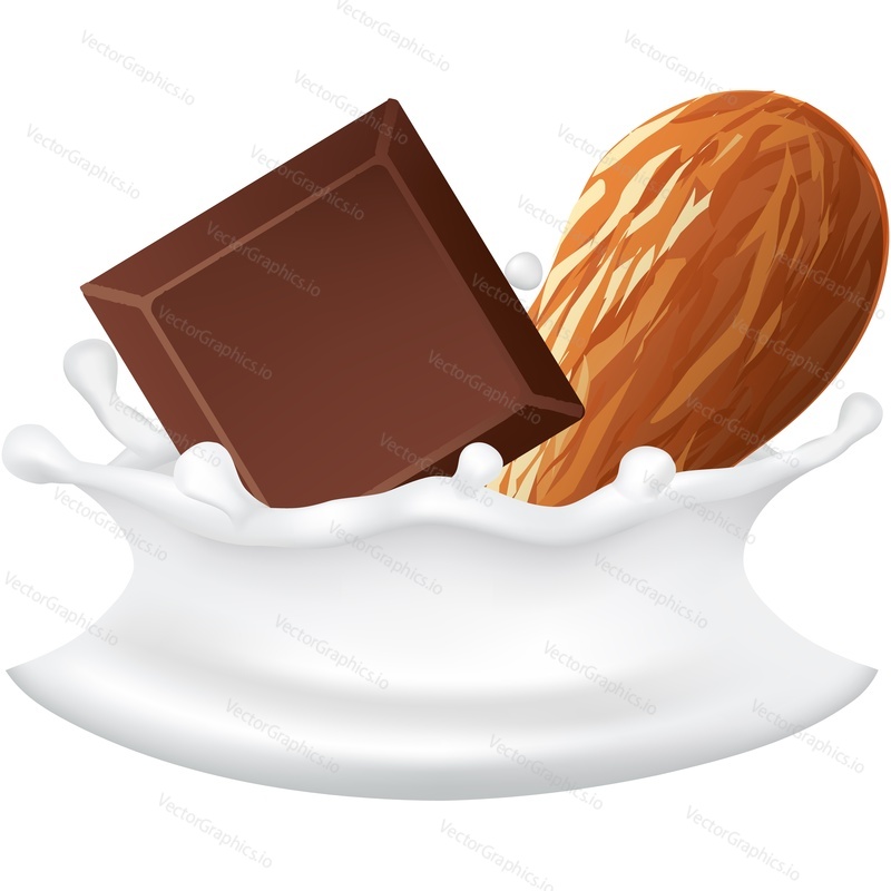 Milk chocolate with almond icon realistic vector. Sweet dessert brand design element isolated on white background