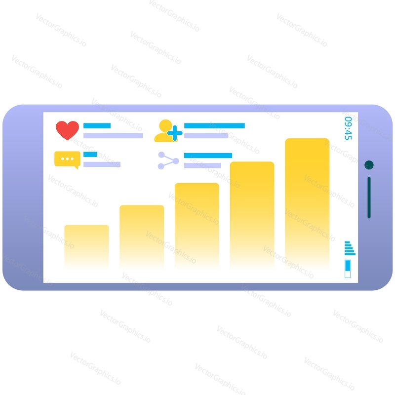 Statistiky strategie přitažlivosti v grafu grafu na vektorové ikoně mobilního telefonu. Digitální marketingový plán izolovaných na bílém pozadí