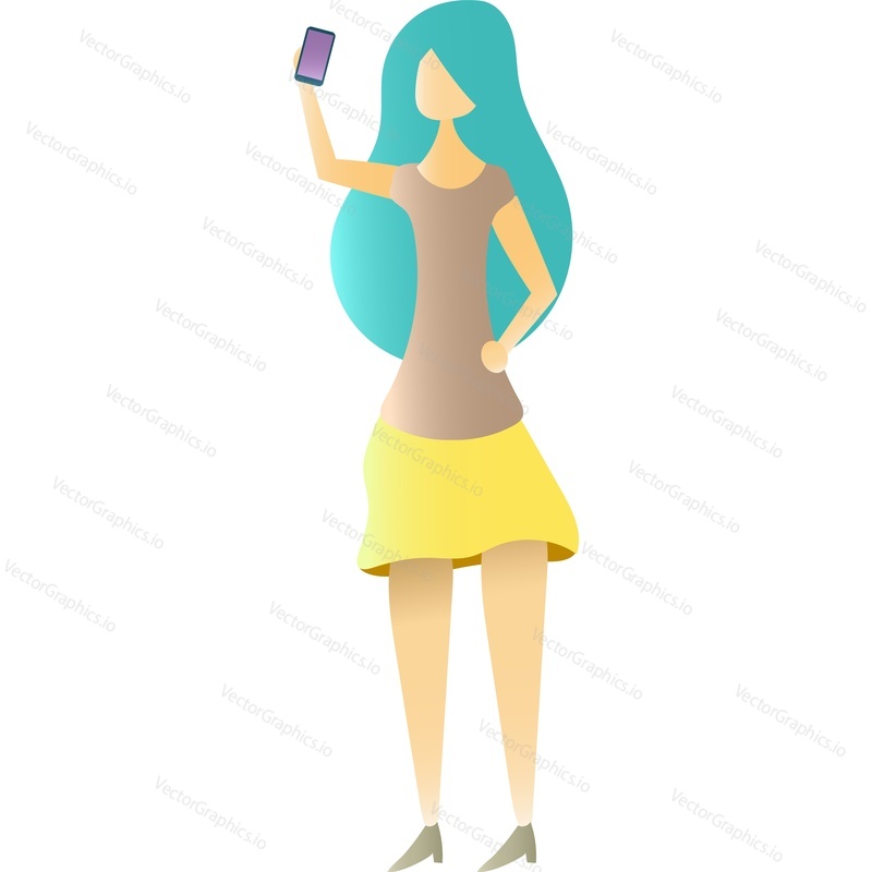 Woman making selfie or having videocall on smarphone vector icon. Young girl isolated on white background