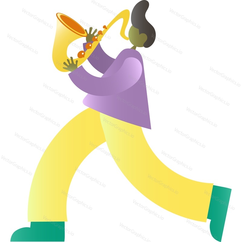 Saxophone player with sax vector icon. Saxophonist playing on blowing musical instrument. Jazzman orchestra isolated on white background