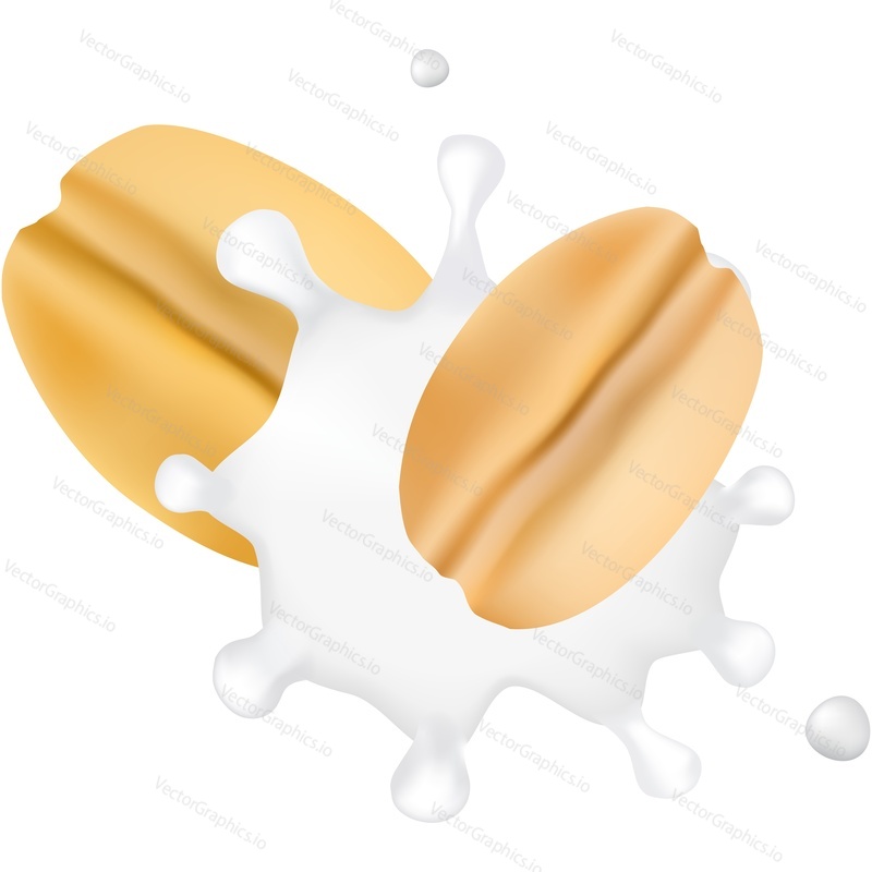 Oat seed over milk splash realistic vector icon. Brand material design element isolated on white background