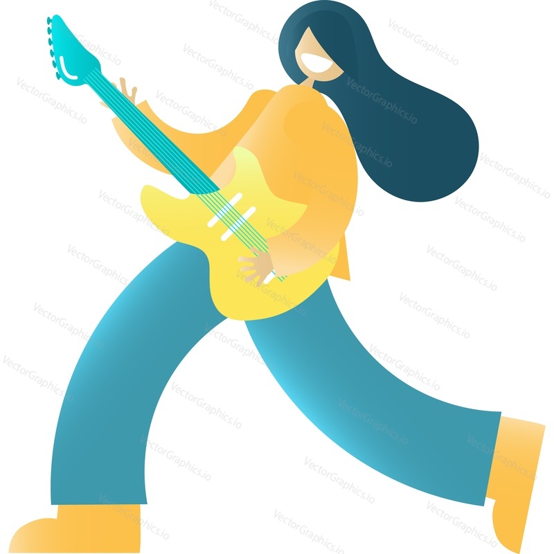 Woman play guitar vector icon. Guitarist character isolated on white background. Female musician rock performer