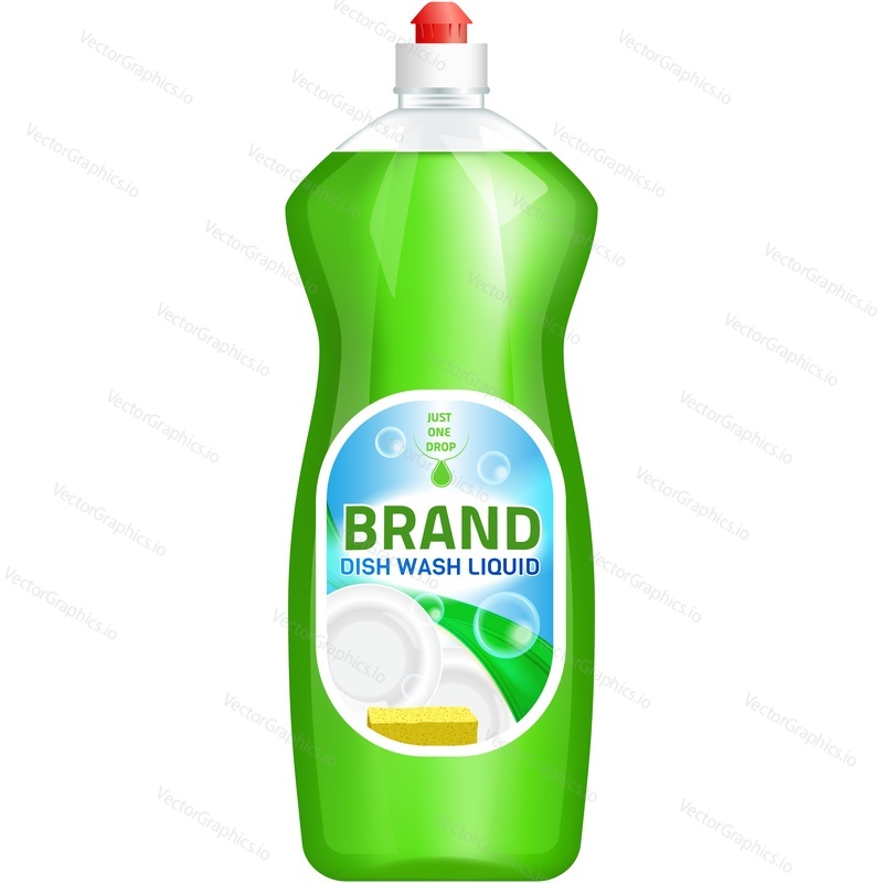 Brand dish wash liquid vector. Detergent 3d icon. Soap cleaner for plate isolated on white background