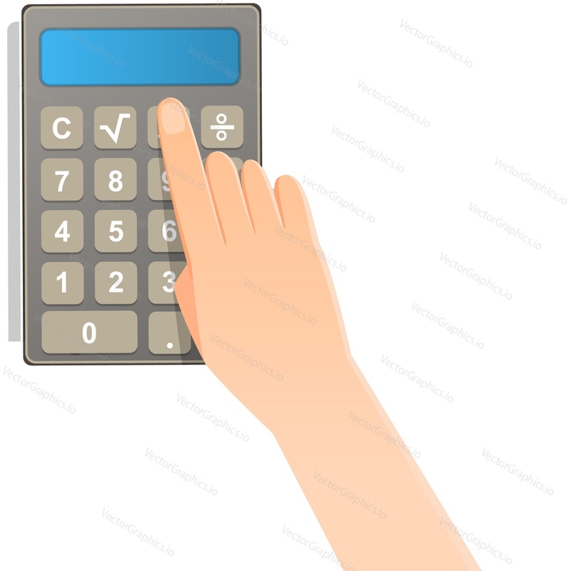 Calculator in hand vector icon. Tax, loan, budget and financial revenue calculation isolated on white background