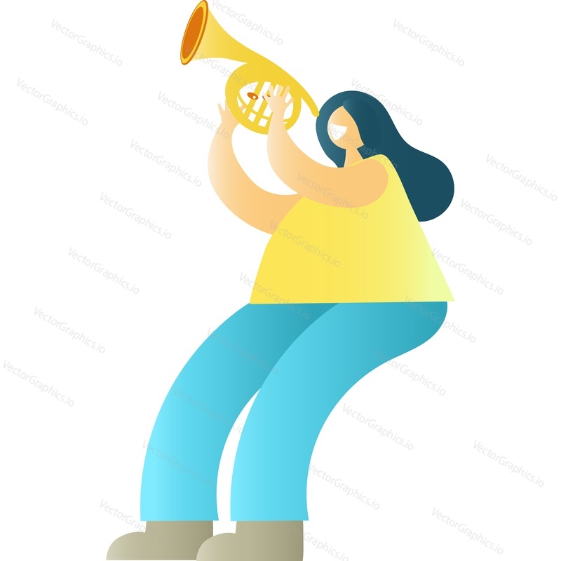 Woman trombone player vector. Musician icon. Jazz band participant enjoy musical performance isolated on white background