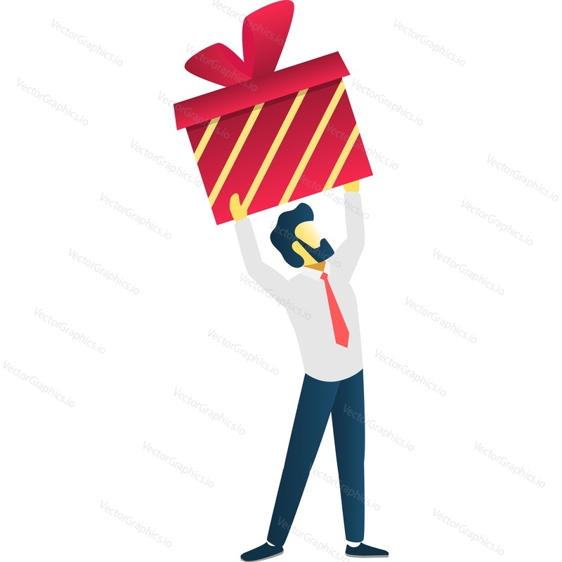 Man volunteer donating gift vector. Charity and donation icon. Male character carrying present box isolated on white background