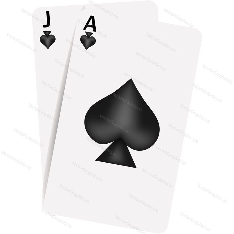 Blackjack poker karta vektorové ikony. Peak ace a jack izolovaných na bílém pozadí