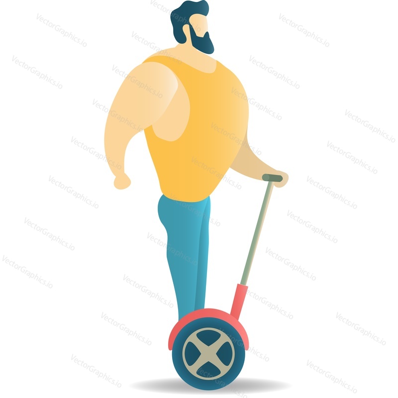 Happy man riding hoverboard vector icon. People using eco-friendly transport isolated on white background