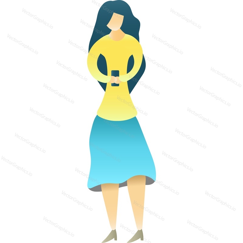 Woman typing message on smartphone vector icon. Online digital communication, social media conversation with friends