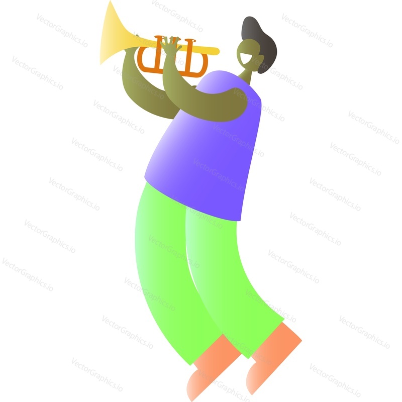 Jazz man musician playing trumpet blowing musical instrument vector icon isolated on white background