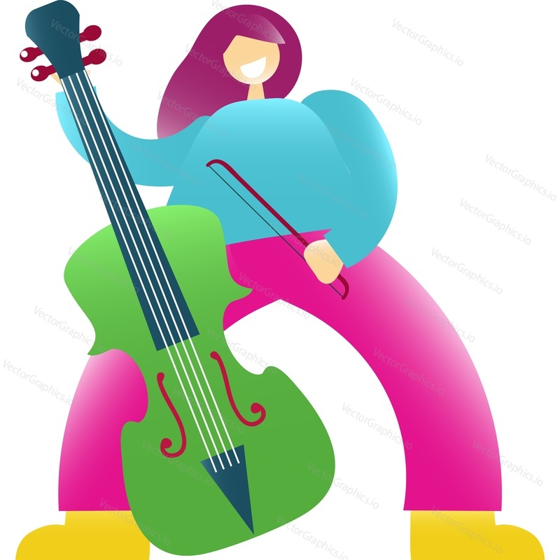 Cello player vector icon. Musician and double bass isolated on white background