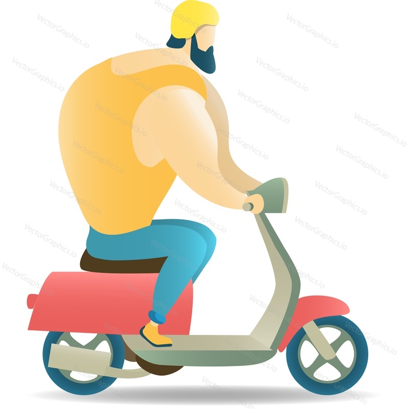 Man riding moped scooter vector icon. Motorbike rider isolated on white background. Motorcyclist character