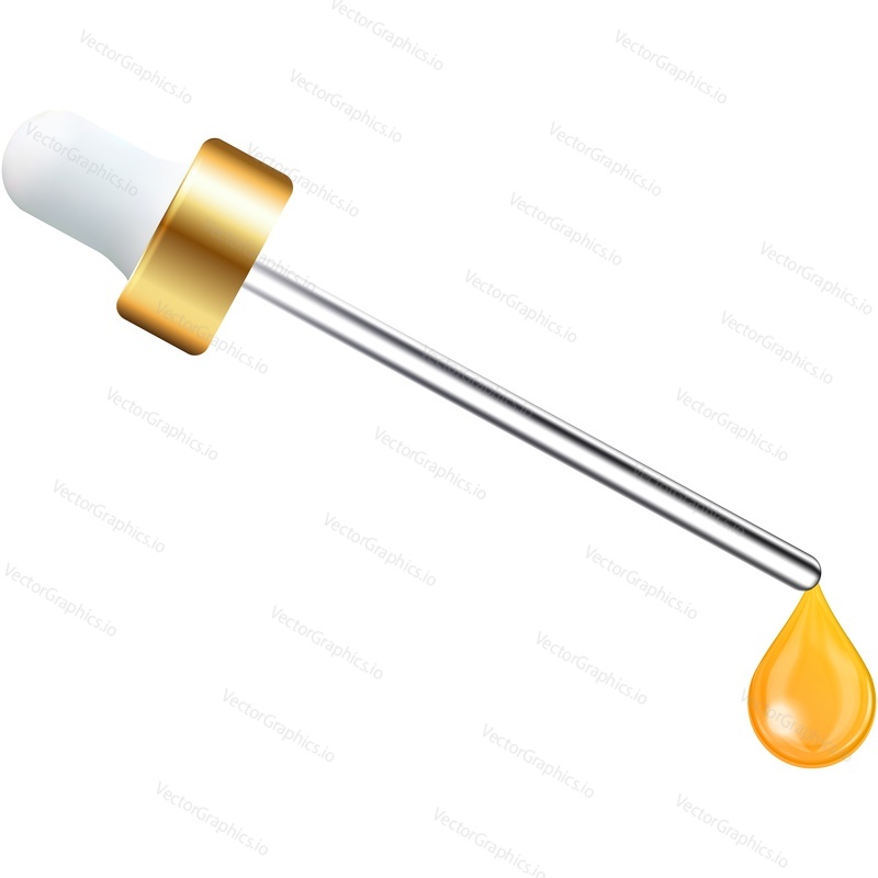 Pipette with oil realistic vector icon. Dropper with cosmetic essential beauty product for skin care isolated on white background. Advertising design element