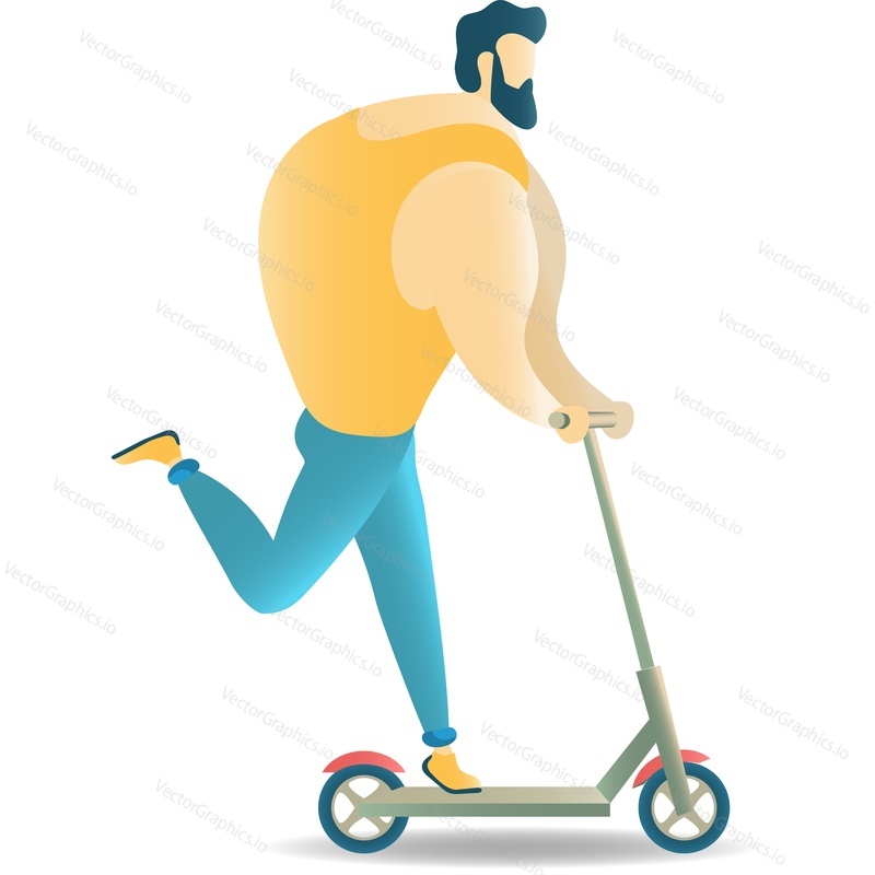 Man riding electric scooter vector icon. People using eco-friendly transport isolated on white background