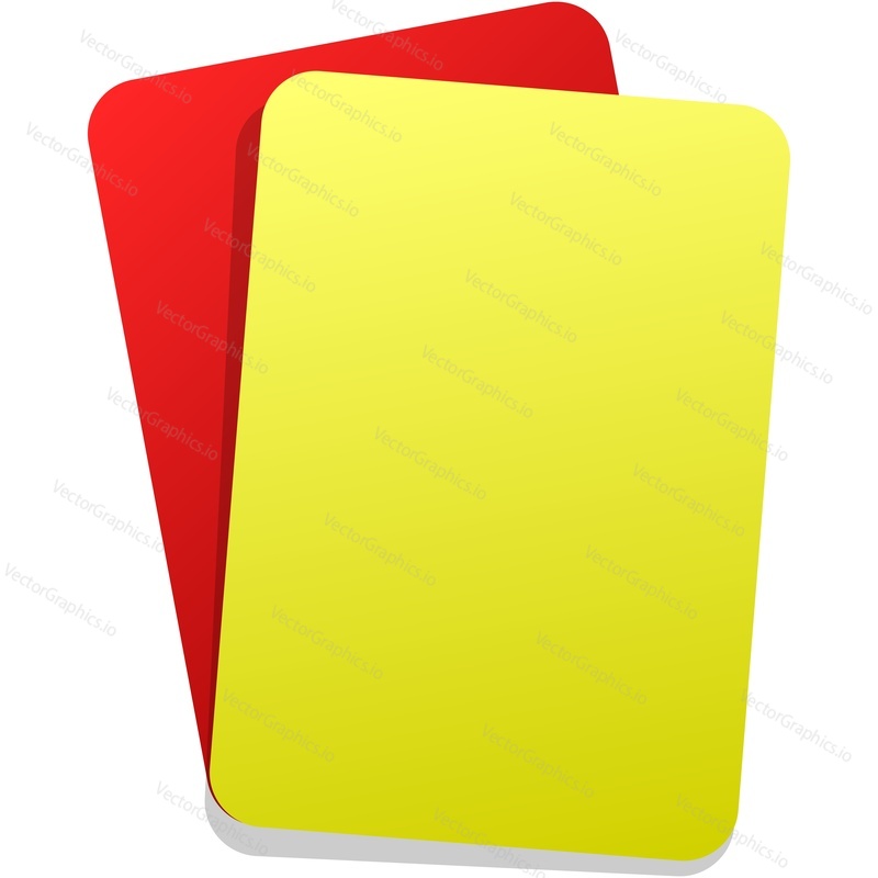 Red and yellow card realistic vector icon. American football, basketball and soccer competition symbol for sport design. Judgment equipment isolated on white background