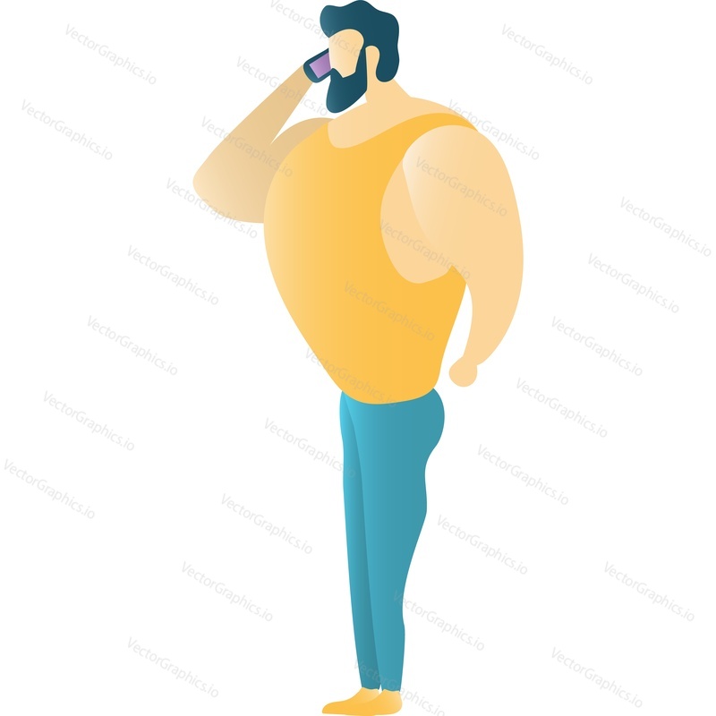 Man character talking phone vector icon. Guy sportsman call by telephone isolated on white background