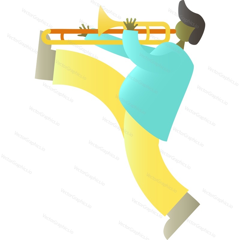 Jazz musician playing trumpet blowing musical instrument vector icon isolated on white background